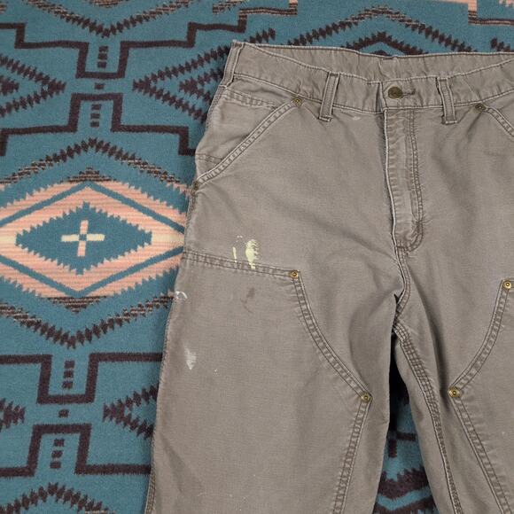 Vintage Carhartt Double Knee Pants Dungaree Fit 30x29 B195 LBR Distressed Paint - Picture 7 of 16